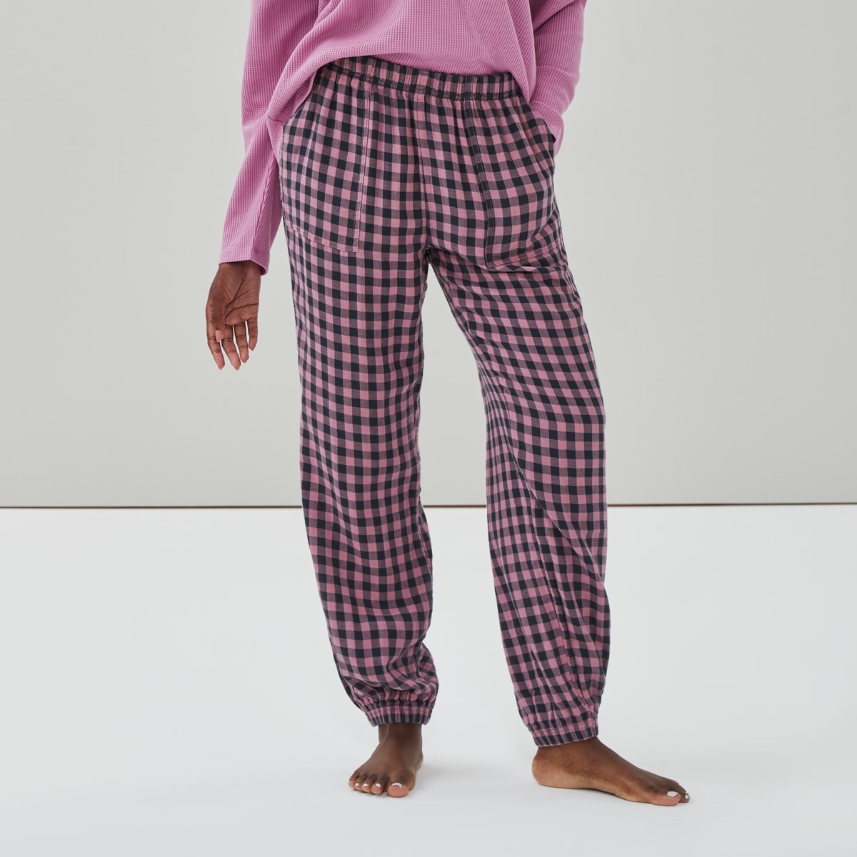 Pantalon de jogging de nuit  carreaux en gaze - Mauve
