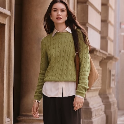 Cable Knit Sweater - Light Olive