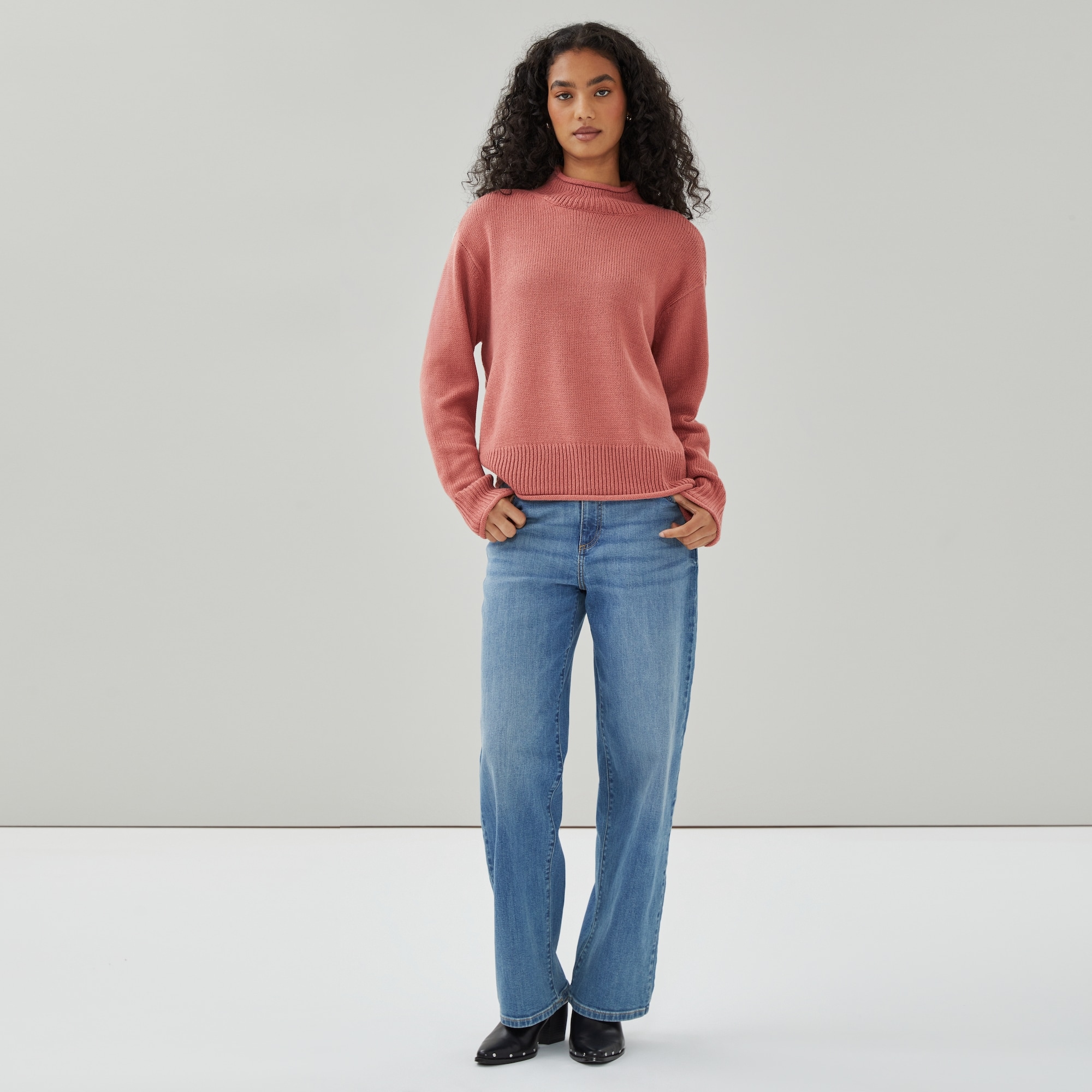 Mock Neck Sweater in Dusty Rose from Joe Fresh