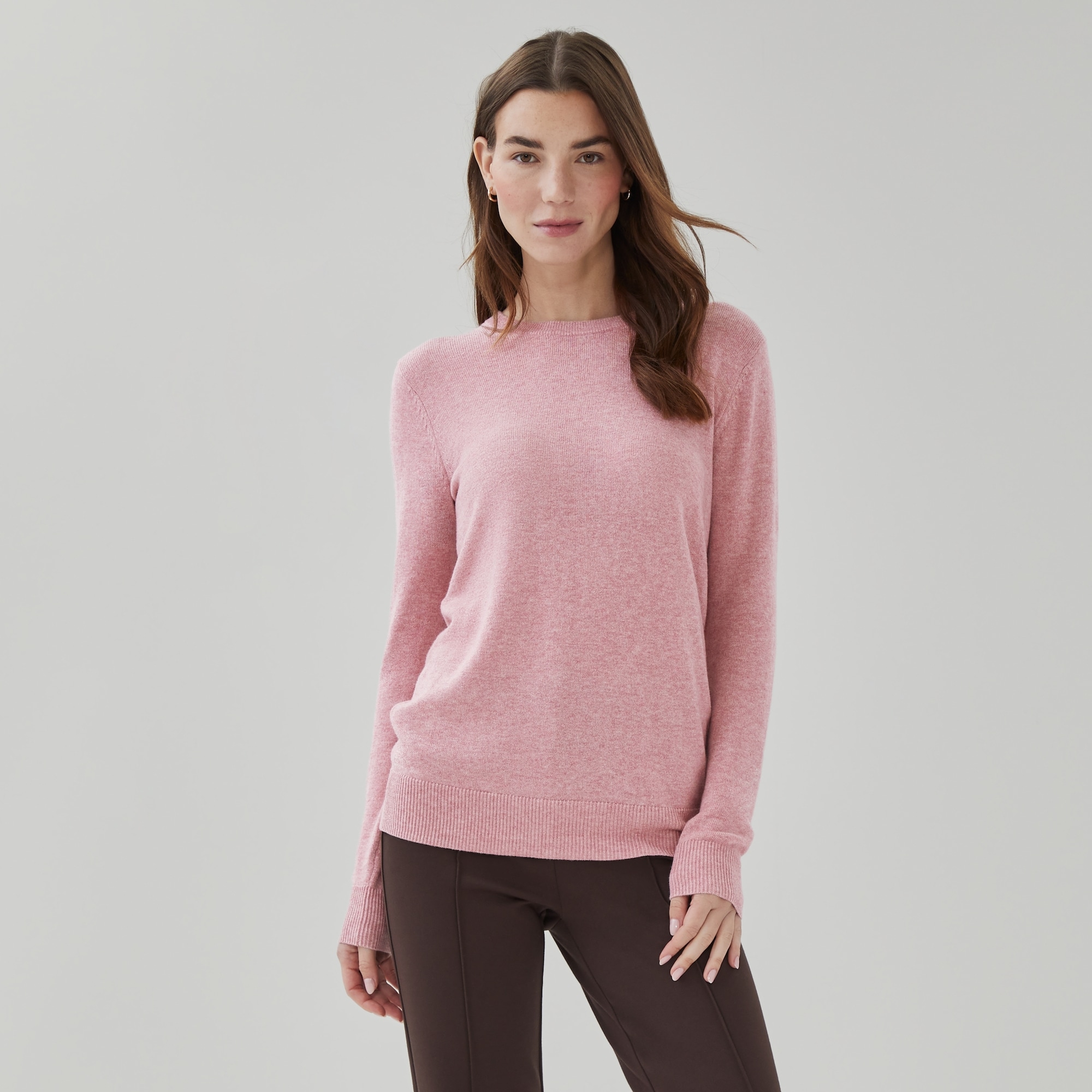 Cotton Cashmere Crew Neck Sweater in Pink Mix from Joe Fresh