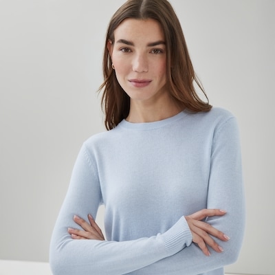 Cotton Cashmere Crew Neck Sweater - Pale Blue