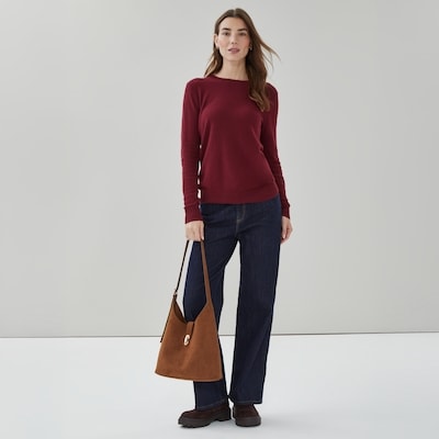 Cotton Cashmere Crew Neck Sweater - Dark Red