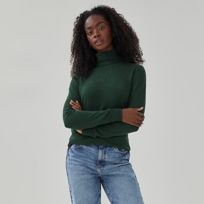 Cotton Cashmere Turtleneck - Dark Green Mix