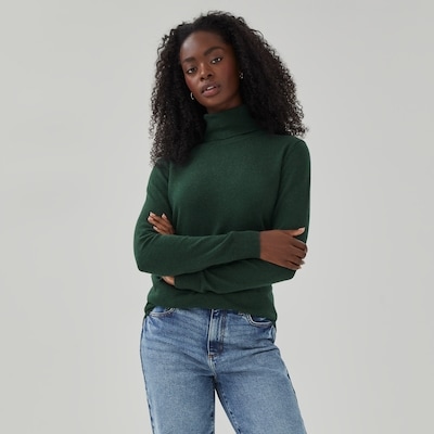 Cotton Cashmere Turtleneck - Dark Green Mix