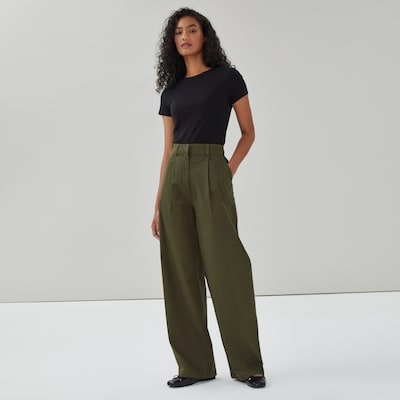Pantalon plissé à taille ultra-haute - Olive Foncé