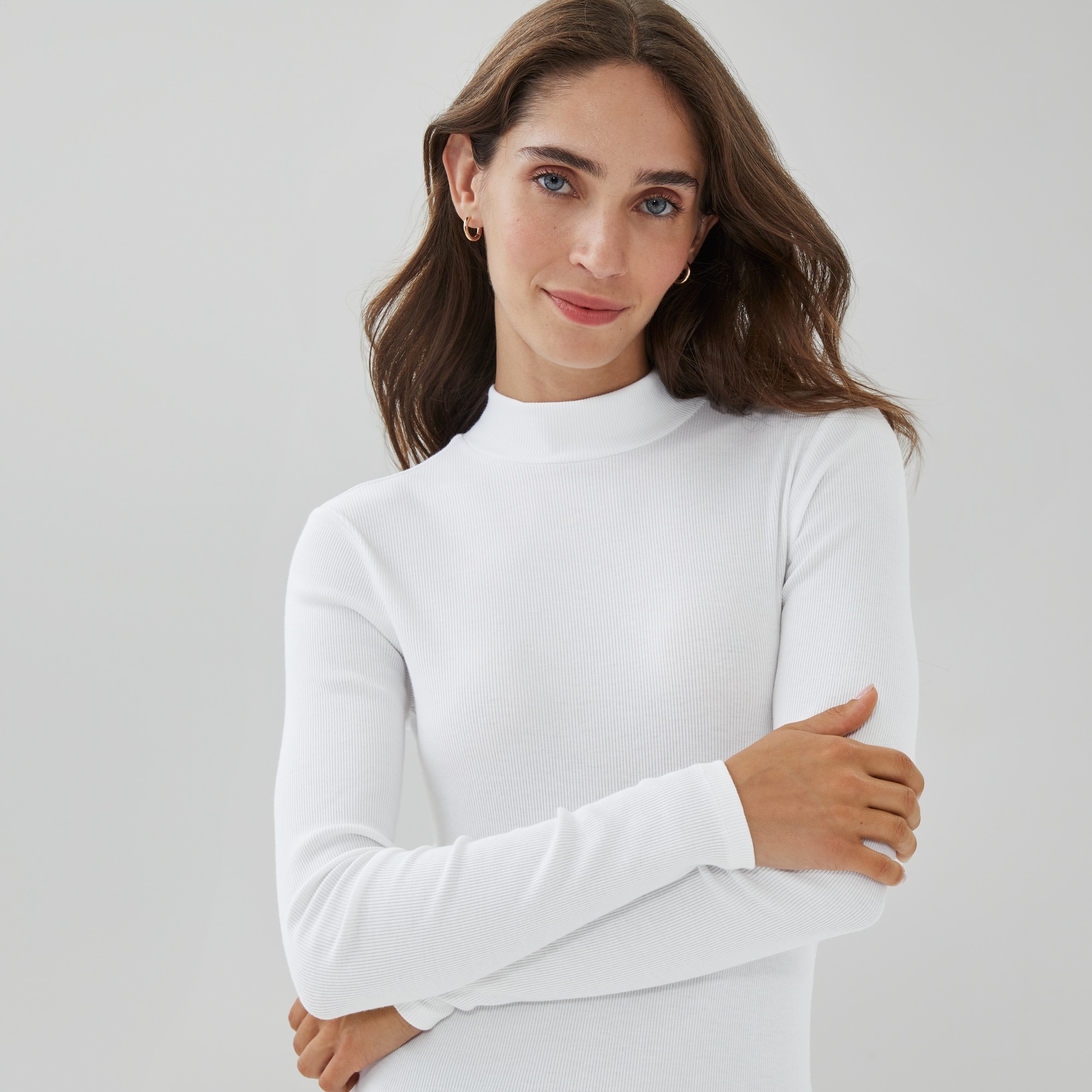 Ribbed Mock Neck Top in Bright White from Joe Fresh