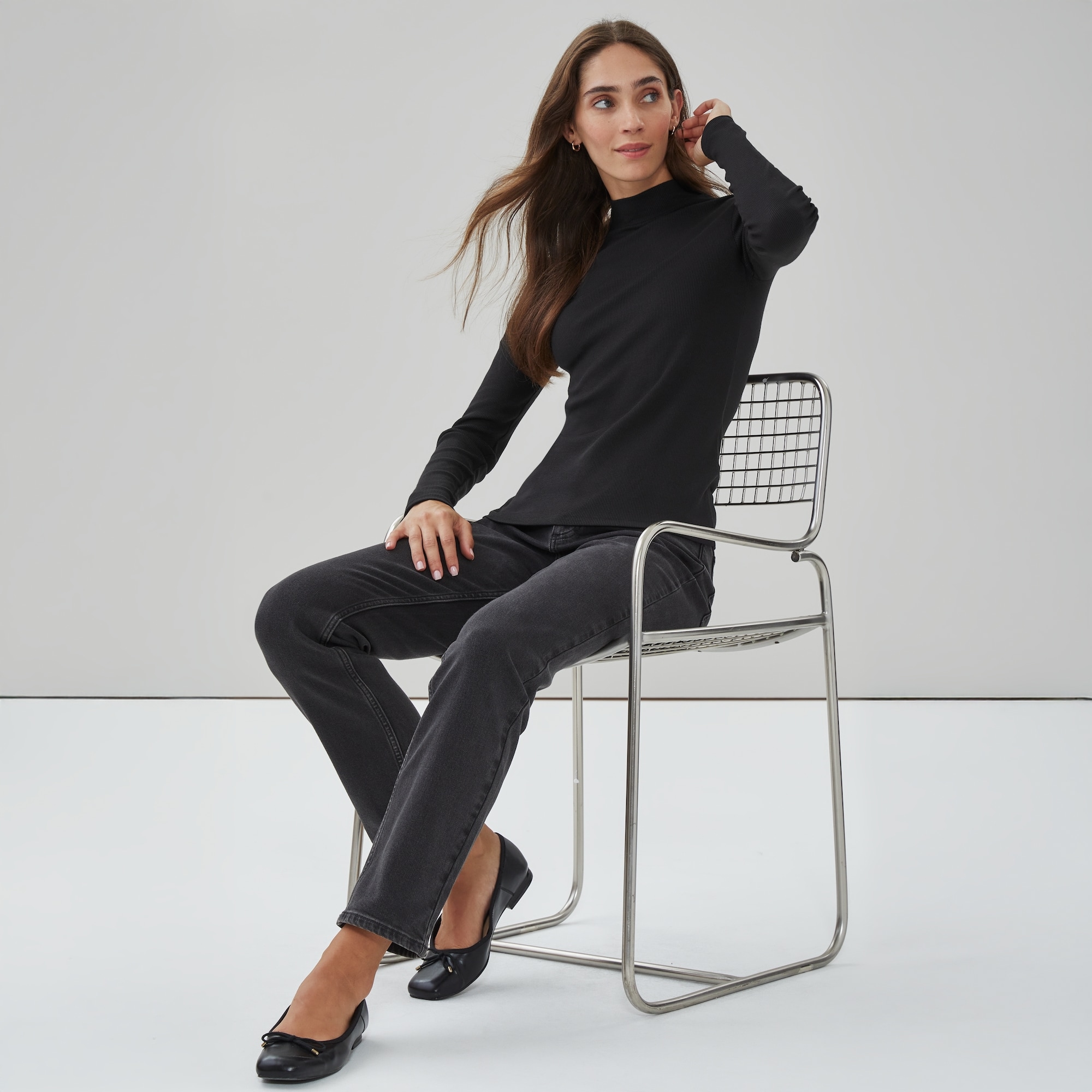 Ribbed Mock Neck Top in JF Black from Joe Fresh