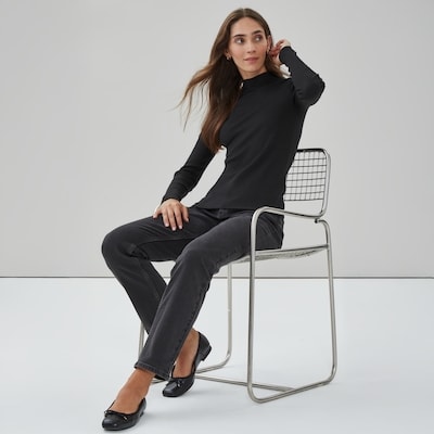 Ribbed Mock Neck Top - JF Black