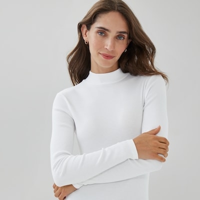 Ribbed Mock Neck Top - Bright White