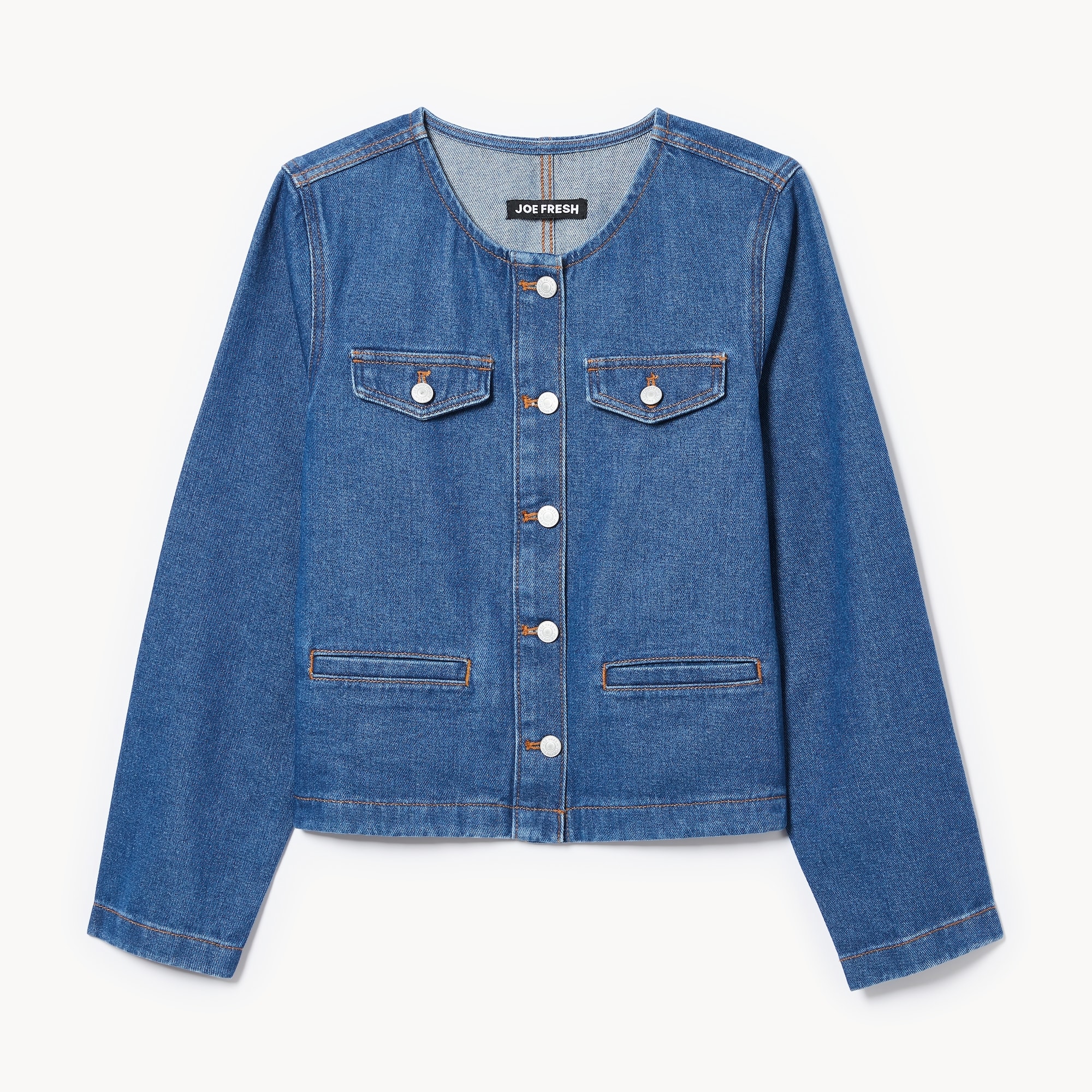 Collarless Denim Jacket in Dark Wash from Joe Fresh