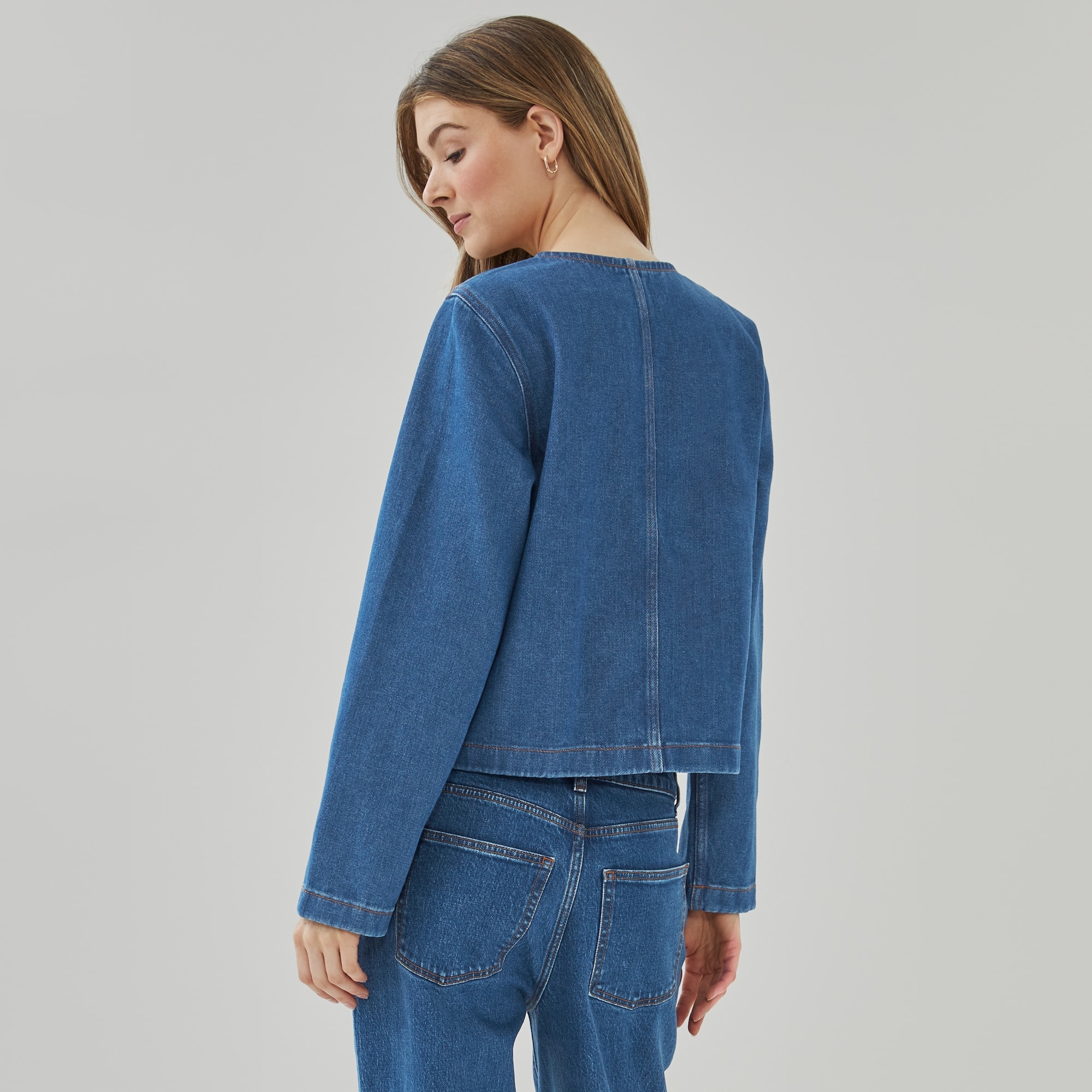 Collarless Denim Jacket in Dark Wash from Joe Fresh