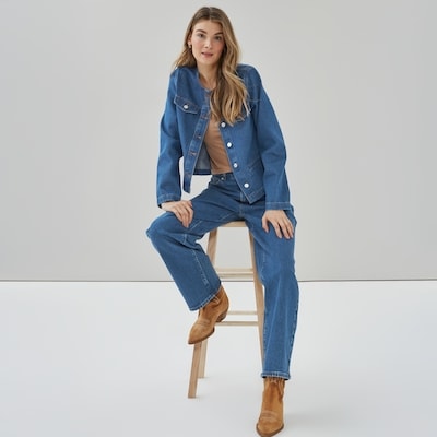 Veste sans col en denim - Laver Foncé