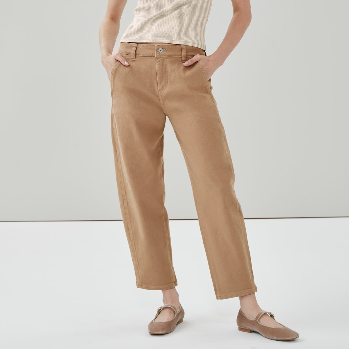 Barrel Leg Twill Pant - Light Brown