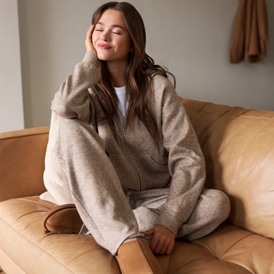 Full-Zip Knit Hoodie - Dark Brown Mix
