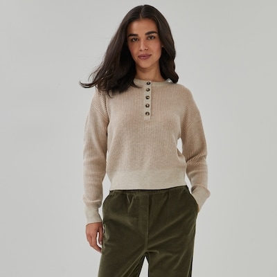 Chandail henley bicolore - Brun Pâle