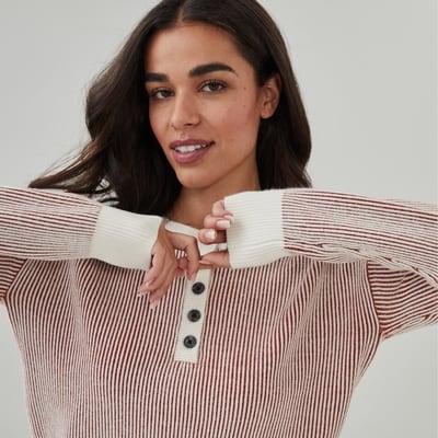 Two-Tone Henley Sweater - Copper