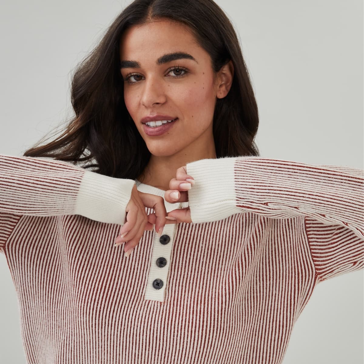 Two-Tone Henley Sweater - Copper