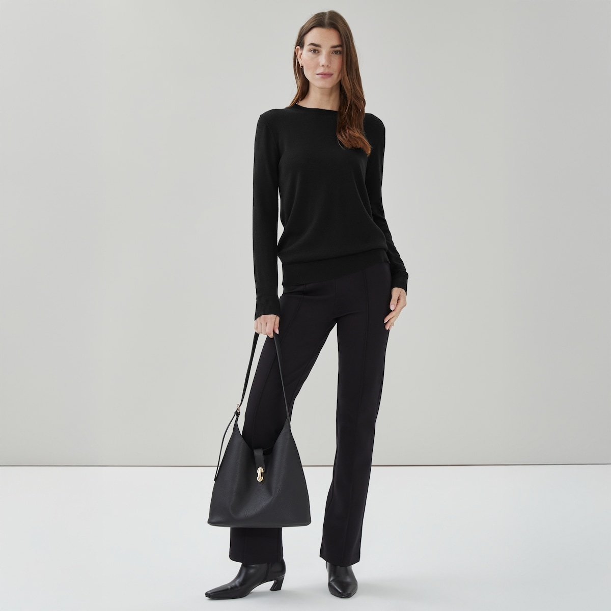 Crew Neck Merino Sweater - Black