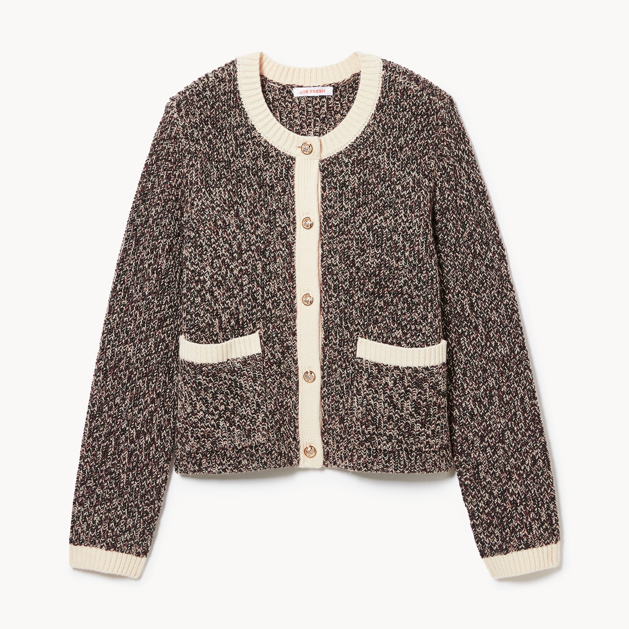 Tweed Cardigan in Light Khaki Brown from Joe Fresh