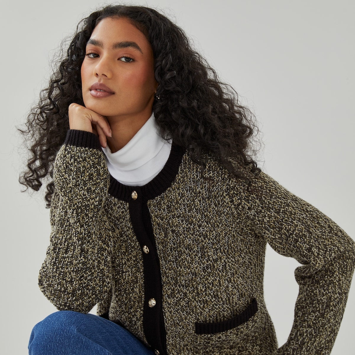 Tweed Cardigan - Army Green