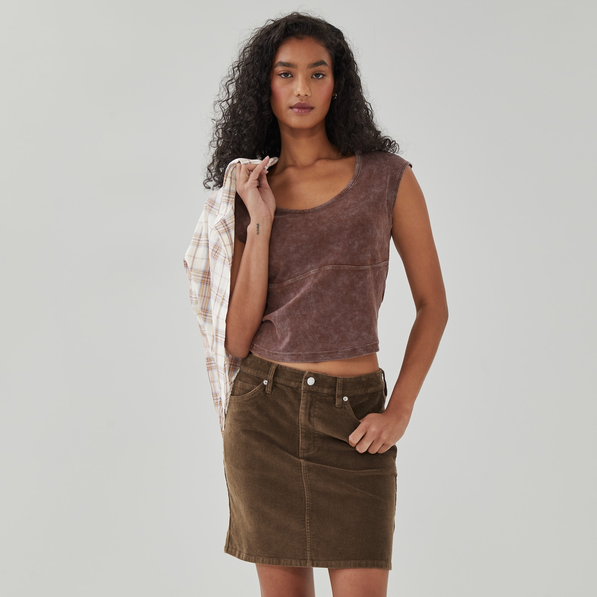 Corduroy Mini Skirt in Dusty Brown from Joe Fresh