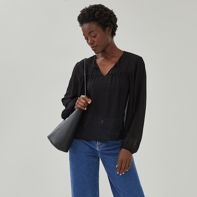 Haut en mousseline avec ouverture en goutte - Noir JF