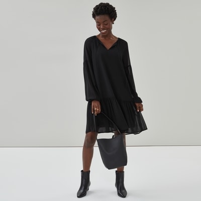Robe en mousseline avec ouverture en goutte - Noir JF