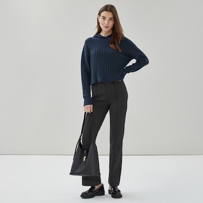Cable Knit Hooded Sweater - Navy