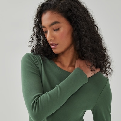 Haut essentiel manches longues en coton biologique - Vert Militaire