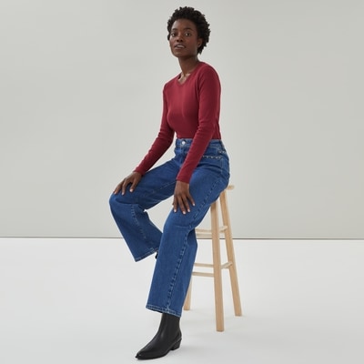 Haut essentiel manches longues en coton biologique - Rouge Foncé