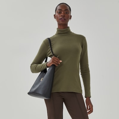 Col roulé essentiel en coton biologique - Olive Foncé