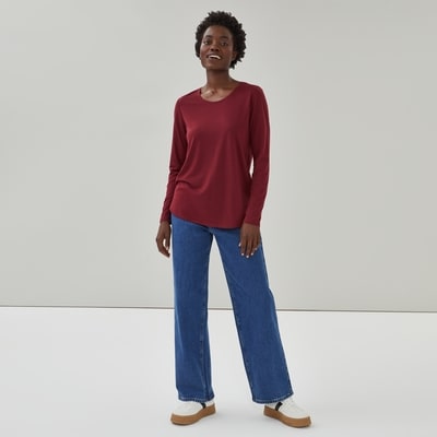 Relaxed Long Sleeve Top - Dark Red