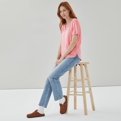 Relaxed V-Neck T-Shirt - Dusty Rose