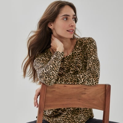 Printed Long Sleeve Top - Taupe