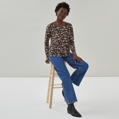 Printed Long Sleeve Top - Black