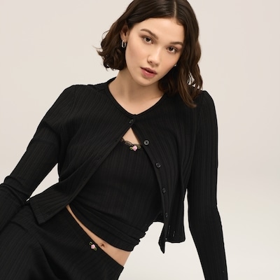 Pointelle Sleep Cardigan - Black