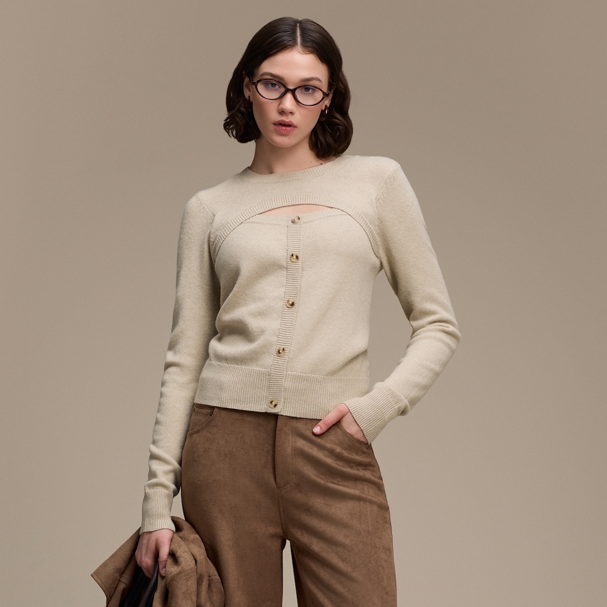 Cut Out Knit Sweater - Oatmeal