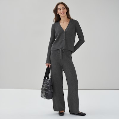Cardigan boutonné côtelé - MÉLANGE DE CHARBON