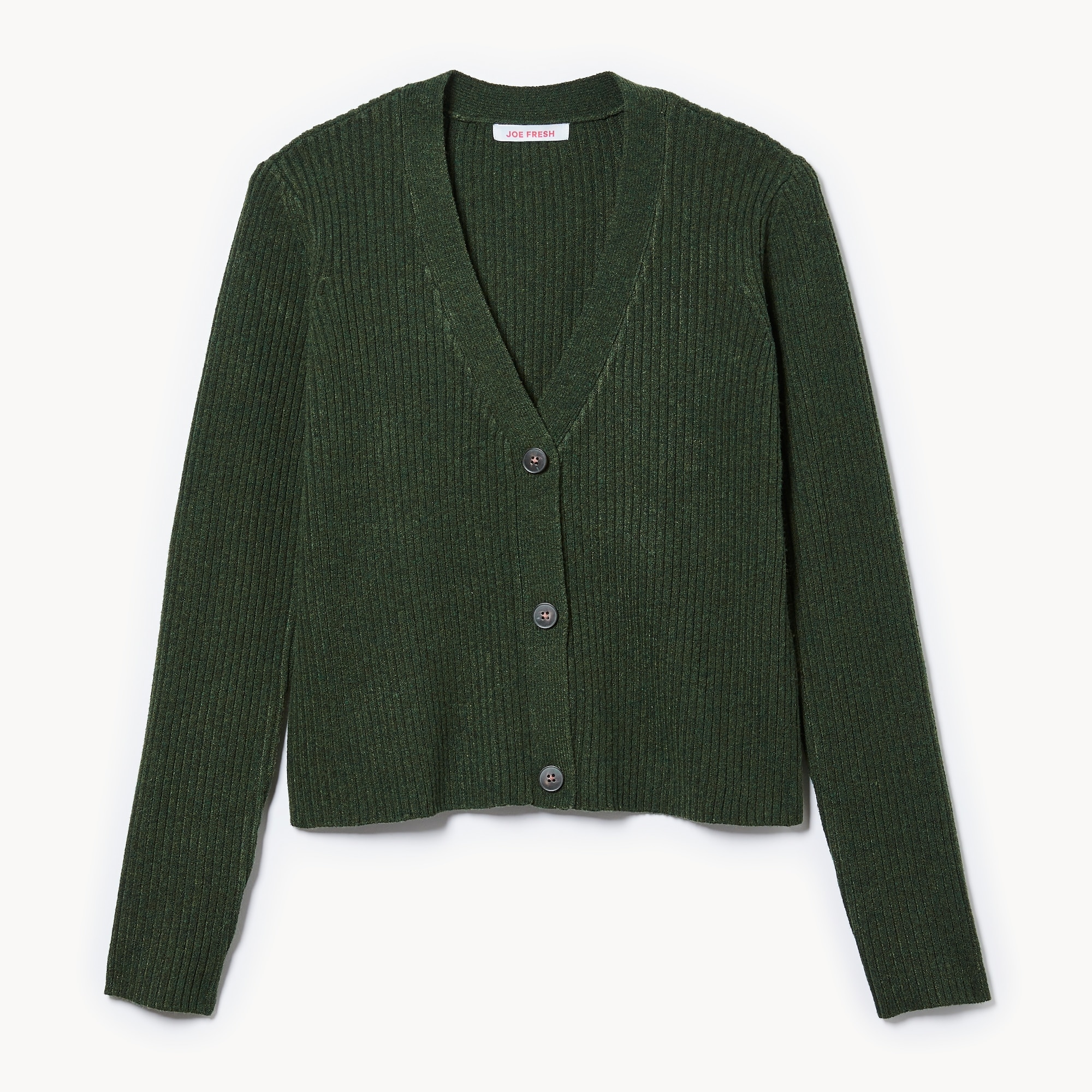 Button-Up Ribbed Cardigan in Dark Green from Joe Fresh