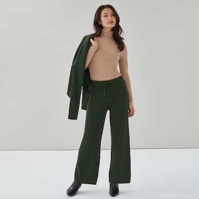 Ribbed Wide Leg Pant - Dark Green