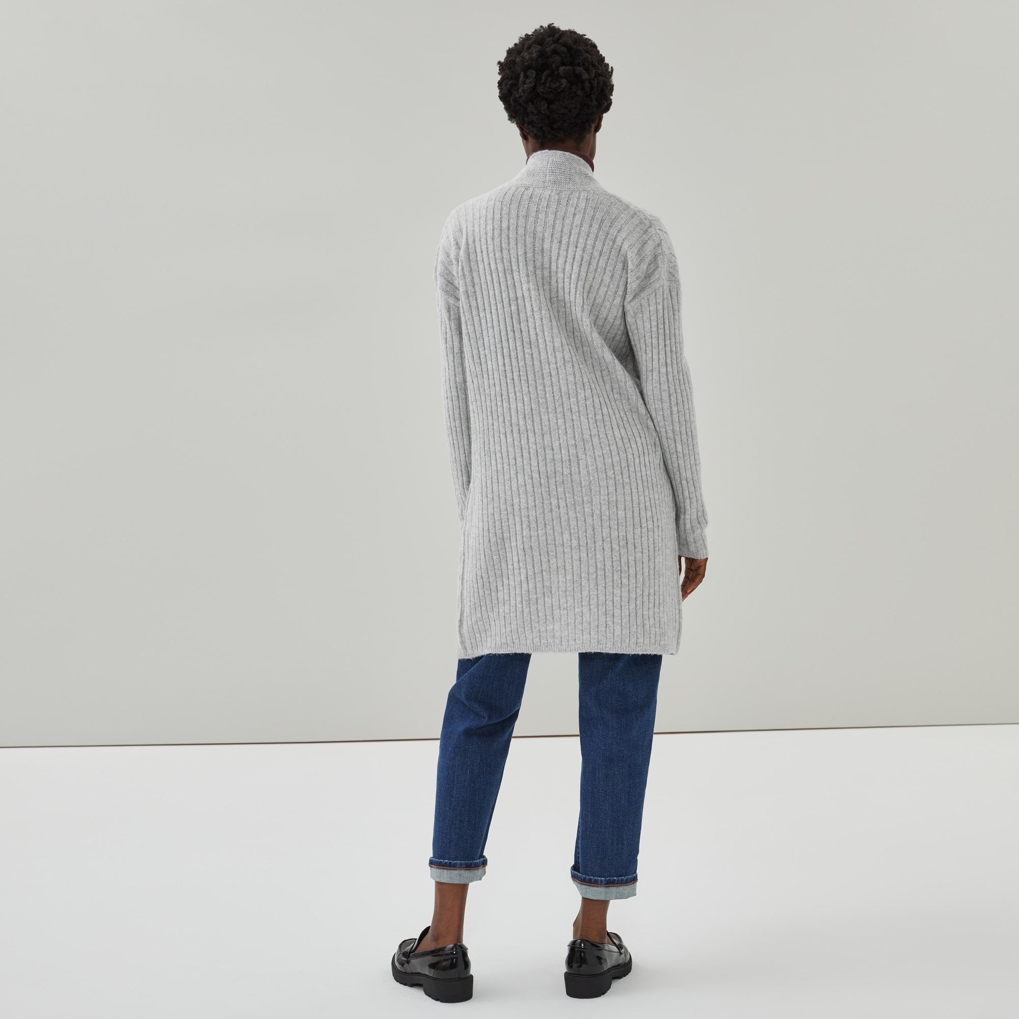 Open-Front Cable Knit Cardigan in Light Grey Mix from Joe Fresh