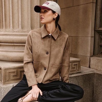 Faux Suede Chore Jacket - Dusty Brown