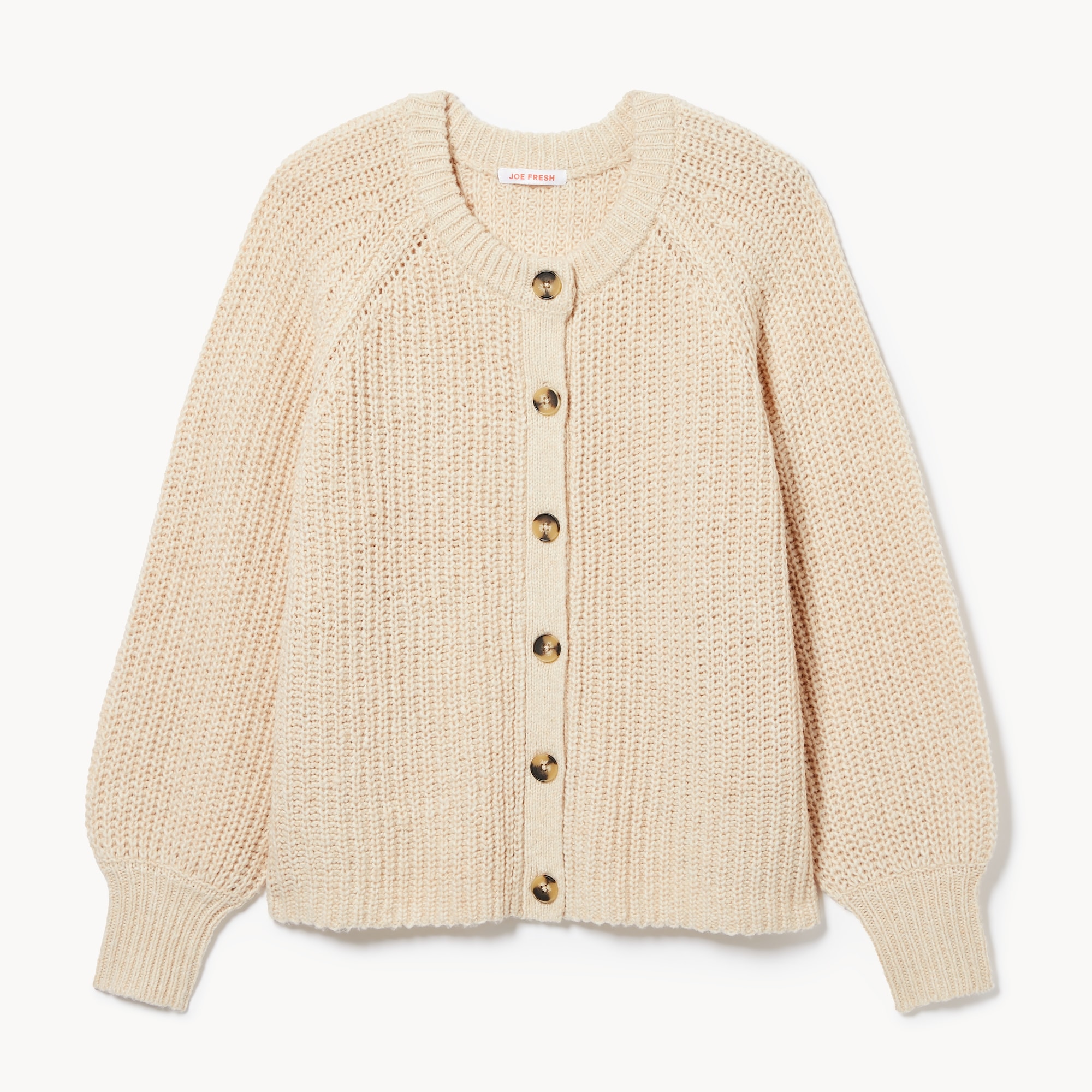 Blouson Sleeve Shaker Cardigan in Ecru from Joe Fresh