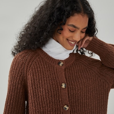 Blouson Sleeve Shaker Cardigan - Umber