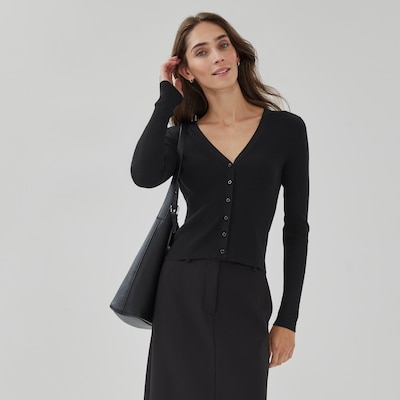 Ribbed Sweater Cardigan - JF Black