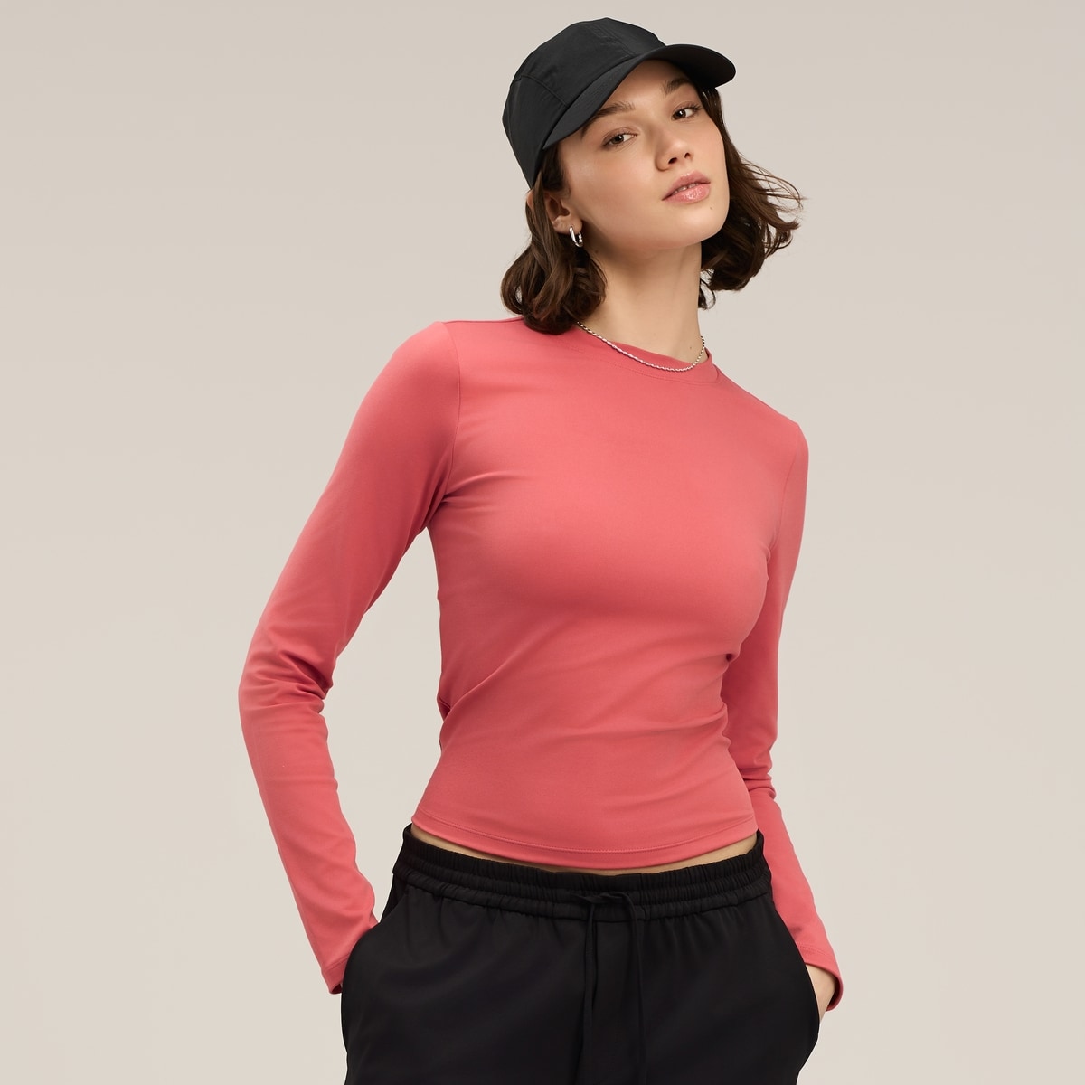 Active Four-Way Stretch Long Sleeve Top - Coral