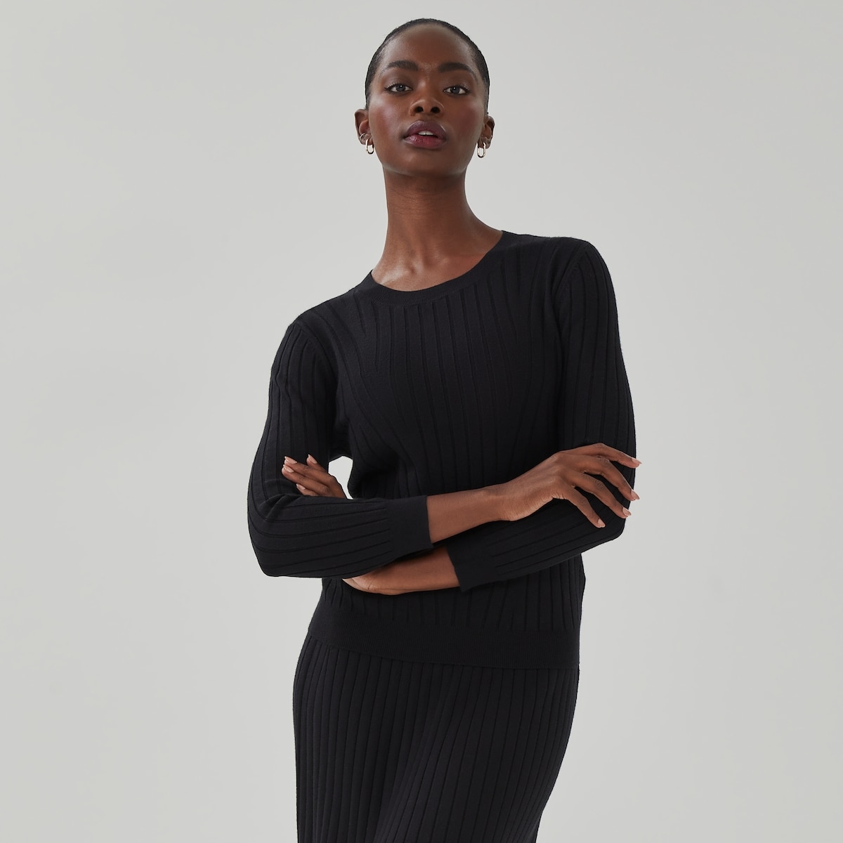 Robe larges ctes  manches longues - Noir Jf