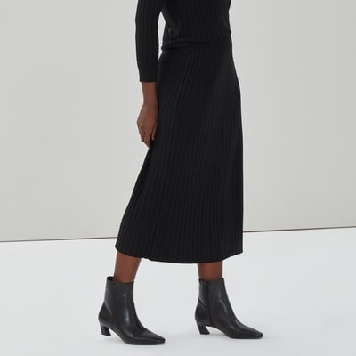 Wide Ribbed Midi Skirt - JF Black