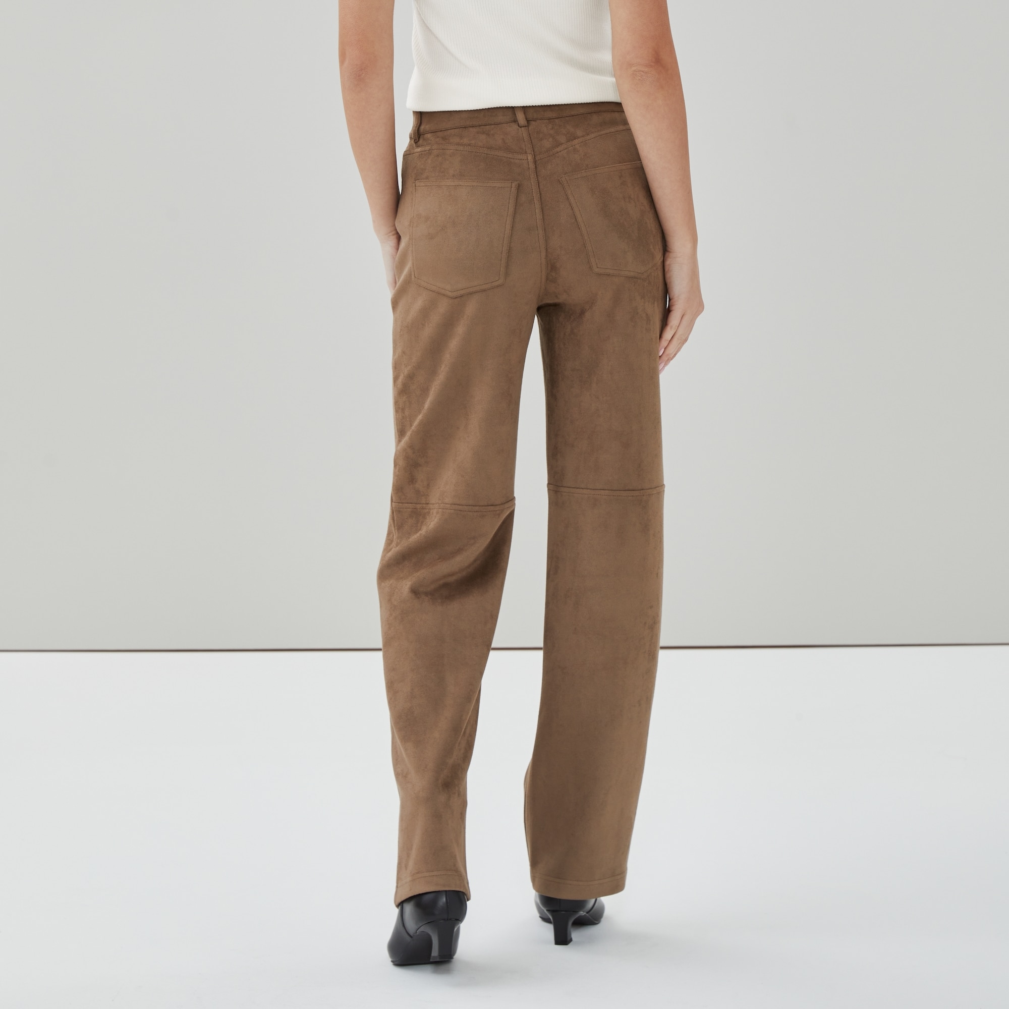 Faux Suede Wide Leg Pant in Dusty Brown from Joe Fresh