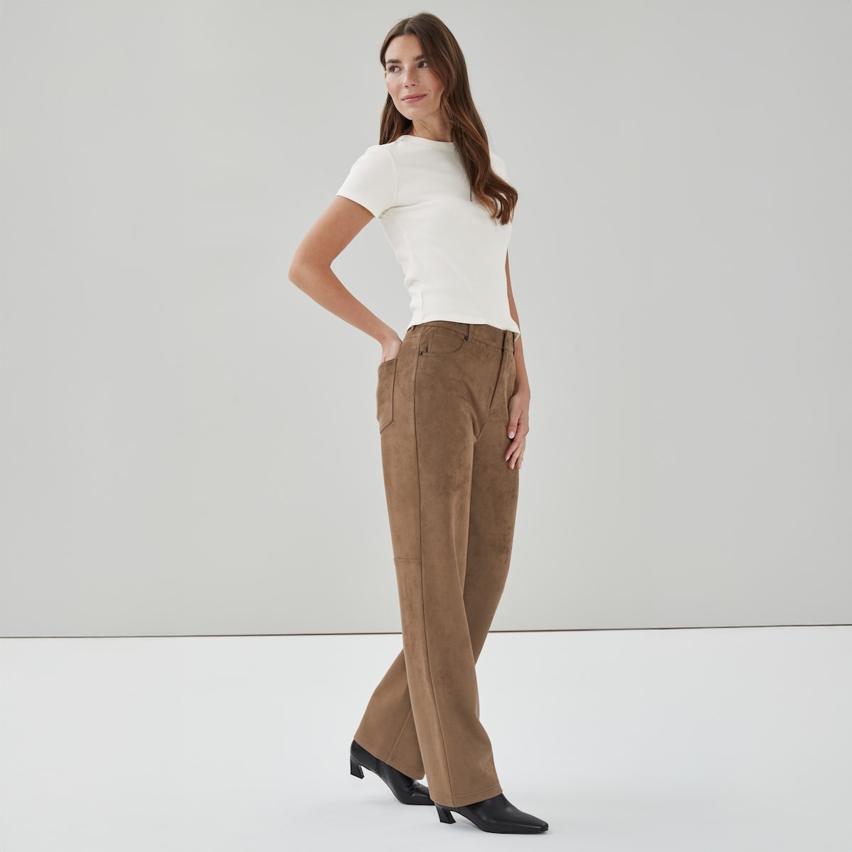 Faux Suede Wide Leg Pant